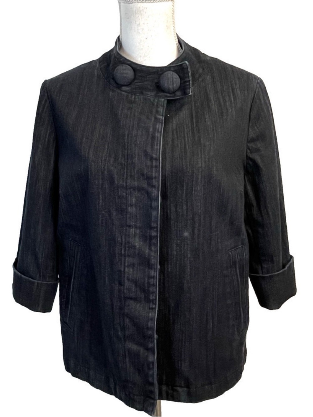 Talbots Blue Indigo Denim Stand Collar Jacket • Sz Large